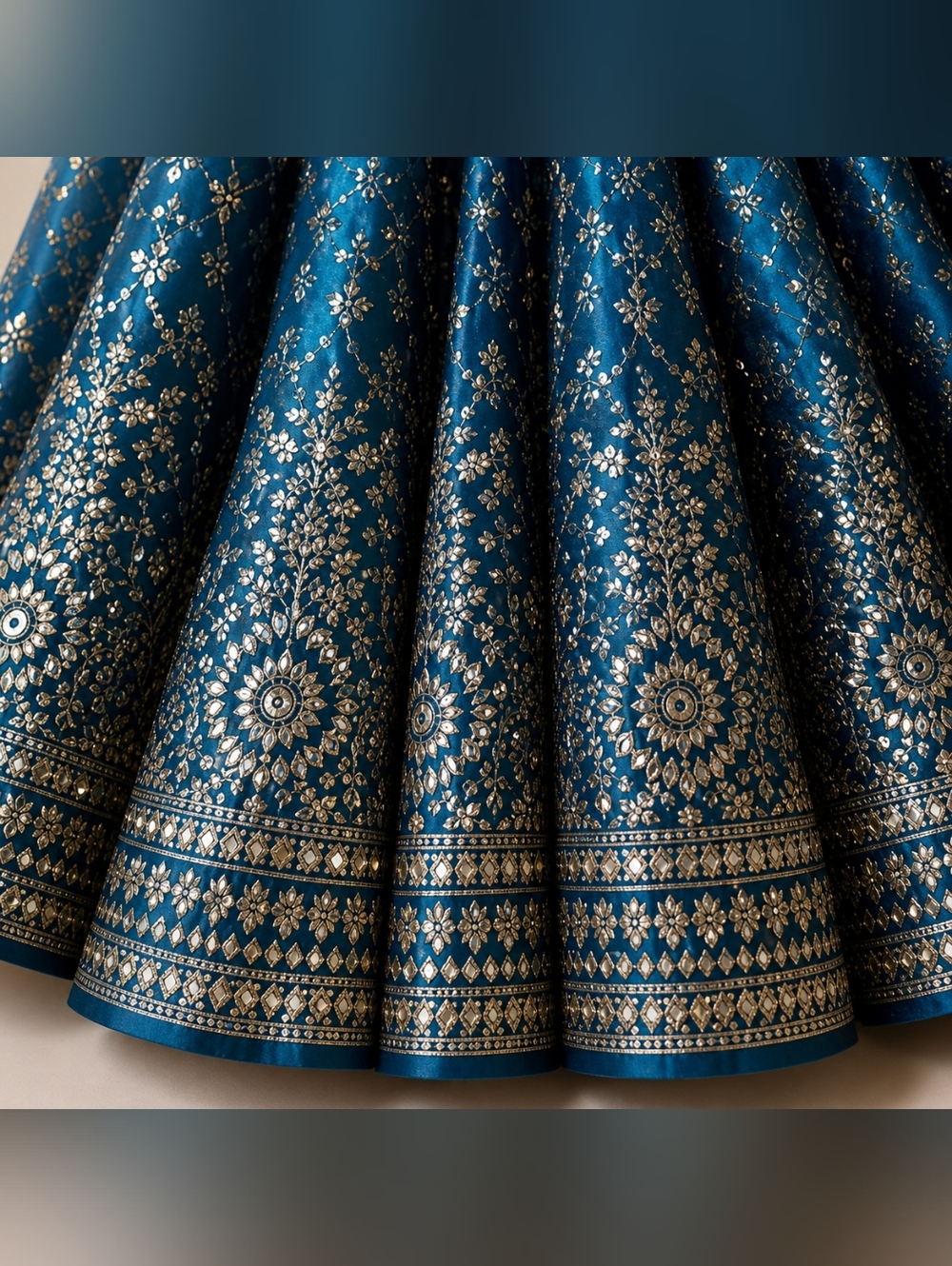 Rama Blue/ Teal Blue Embroidered Lehenga Choli Set - Size 8 - Picture 7 of 8